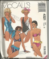 4321 MCCALLS STRETCH 1-2 PC SWIMSUIT, BRA/ STRAP OR NOT PATTERN 10, 8 CHOICE